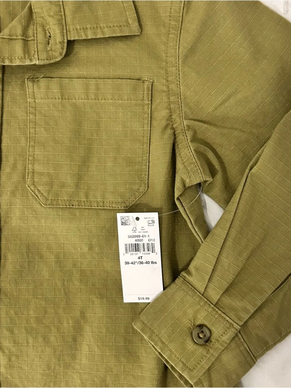 Old Navy Boys Green Long Sleeve Button Down Ripstop Shirt Toddler 4T Fall NEW